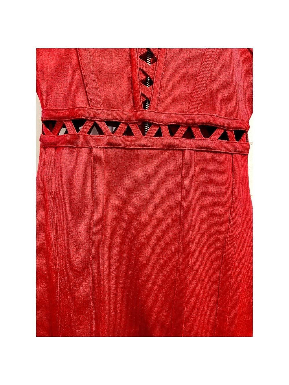 GUESS Red Lace-Up Corset Bodycon Mini Dress XS Gold Zip - Picture 6 of 8